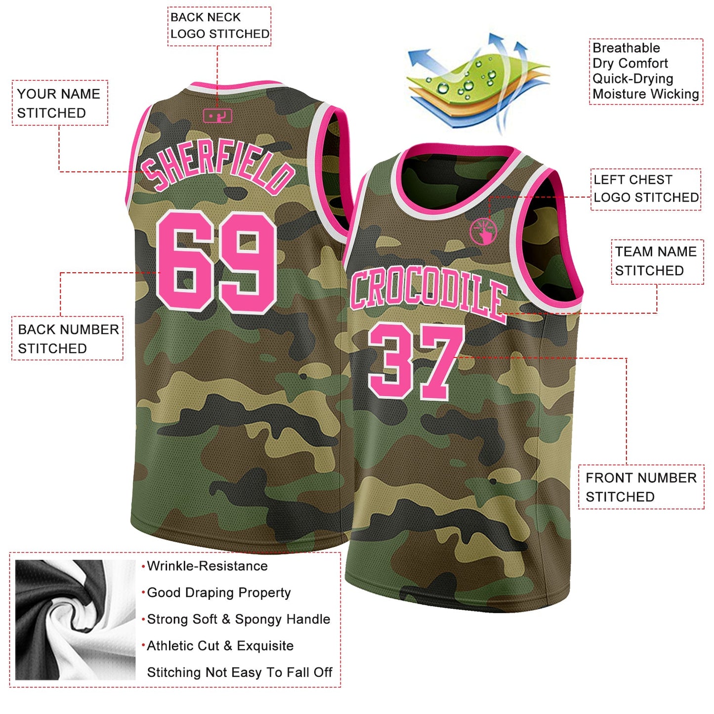 Custom Camo Pink-White Authentic Salute To Service Basketball Jersey
