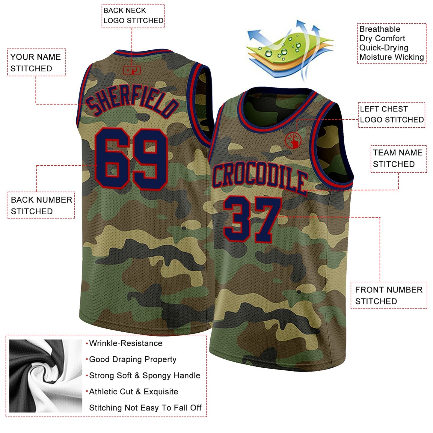 Custom Camo Navy-Red Authentic Salute To Service Basketball Jersey