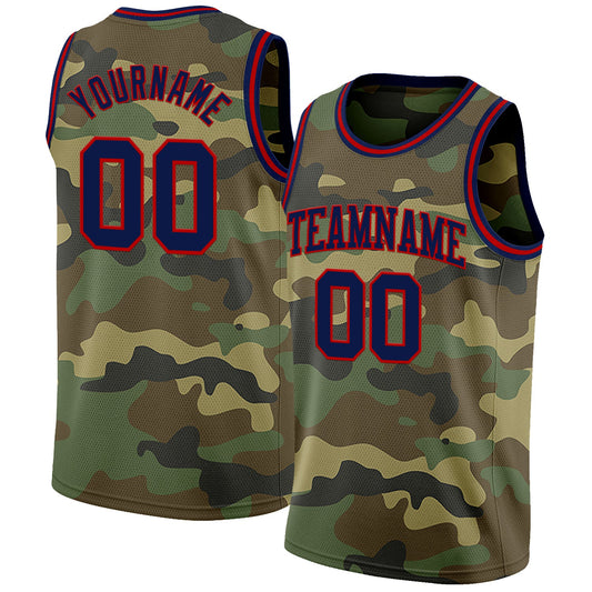 Custom Camo Navy-Red Authentic Salute To Service Basketball Jersey