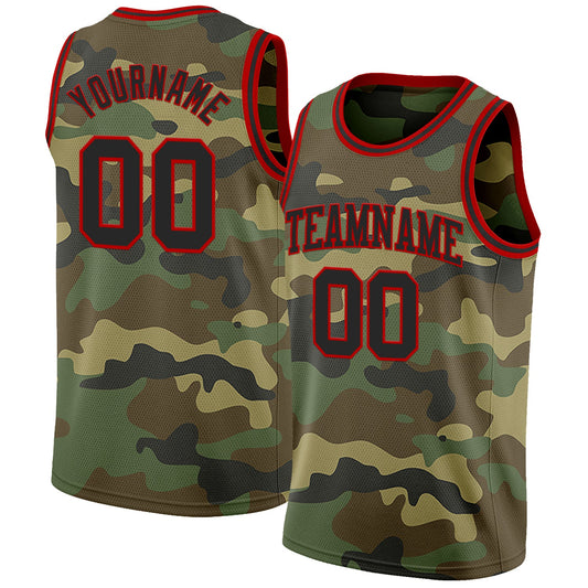 Custom Camo Black-Red Authentic Salute To Service Basketball Jersey