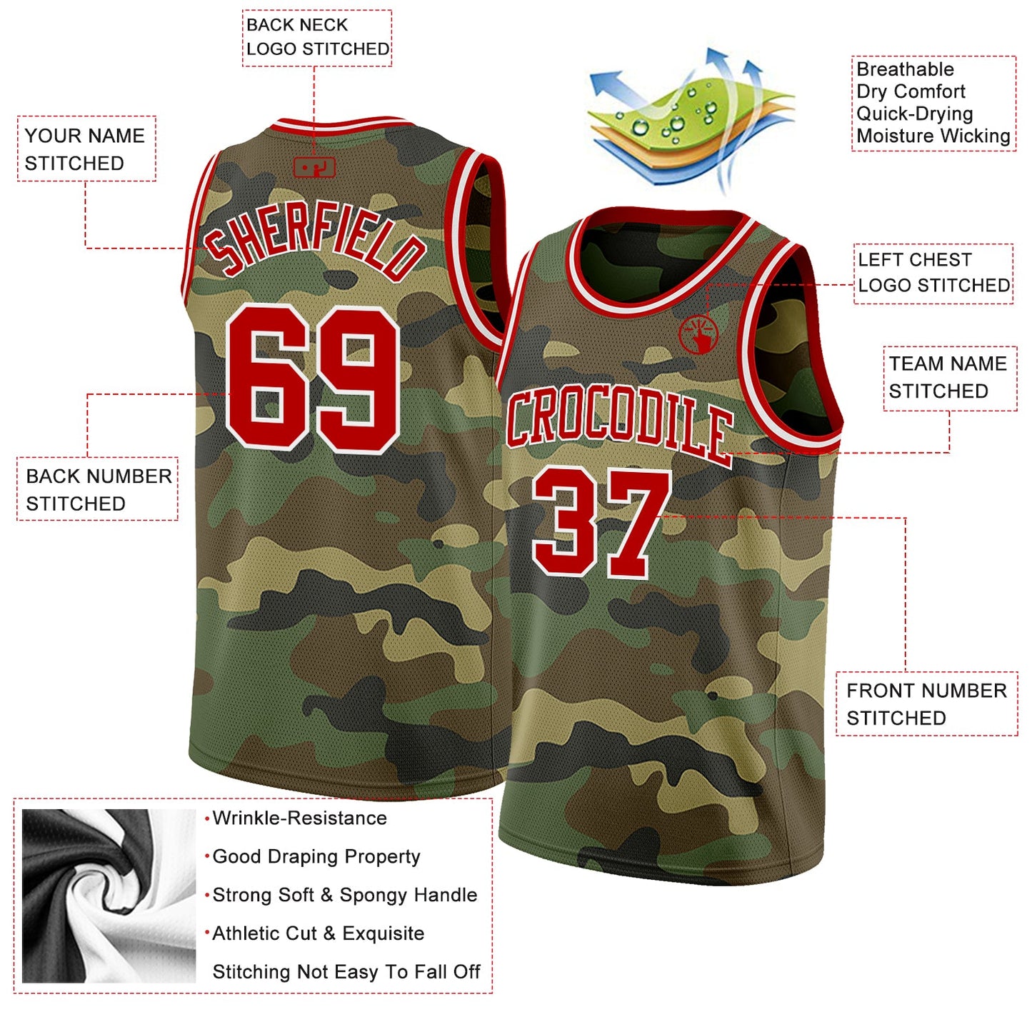 Custom Camo Red-White Authentic Salute To Service Basketball Jersey