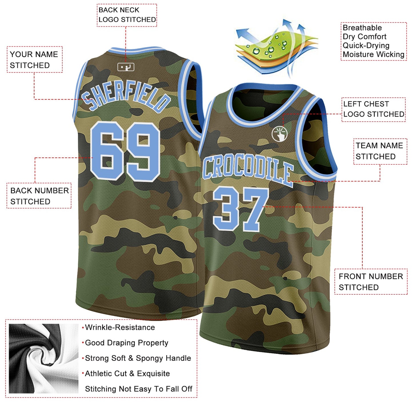 Custom Camo Light Blue-White Authentic Salute To Service Basketball Jersey