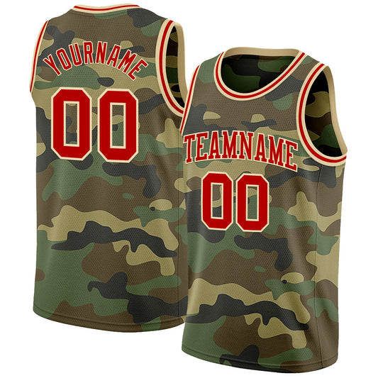 Custom Camo Red-Cream Authentic Salute To Service Basketball Jersey
