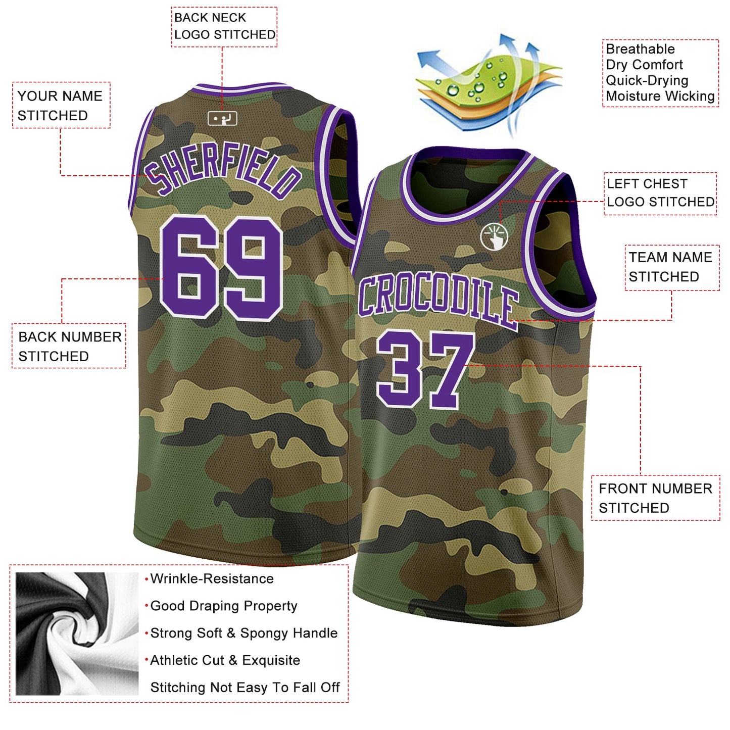 Custom Camo Purple-White Authentic Salute To Service Basketball Jersey