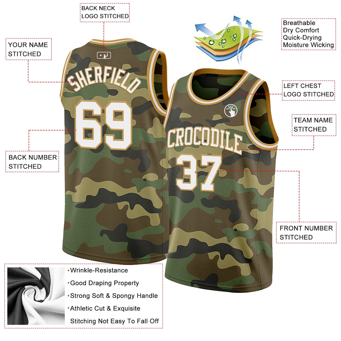 Custom Camo White-Old Gold Authentic Salute To Service Basketball Jersey
