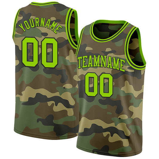 Custom Camo Neon Green-Black Authentic Salute To Service Basketball Jersey