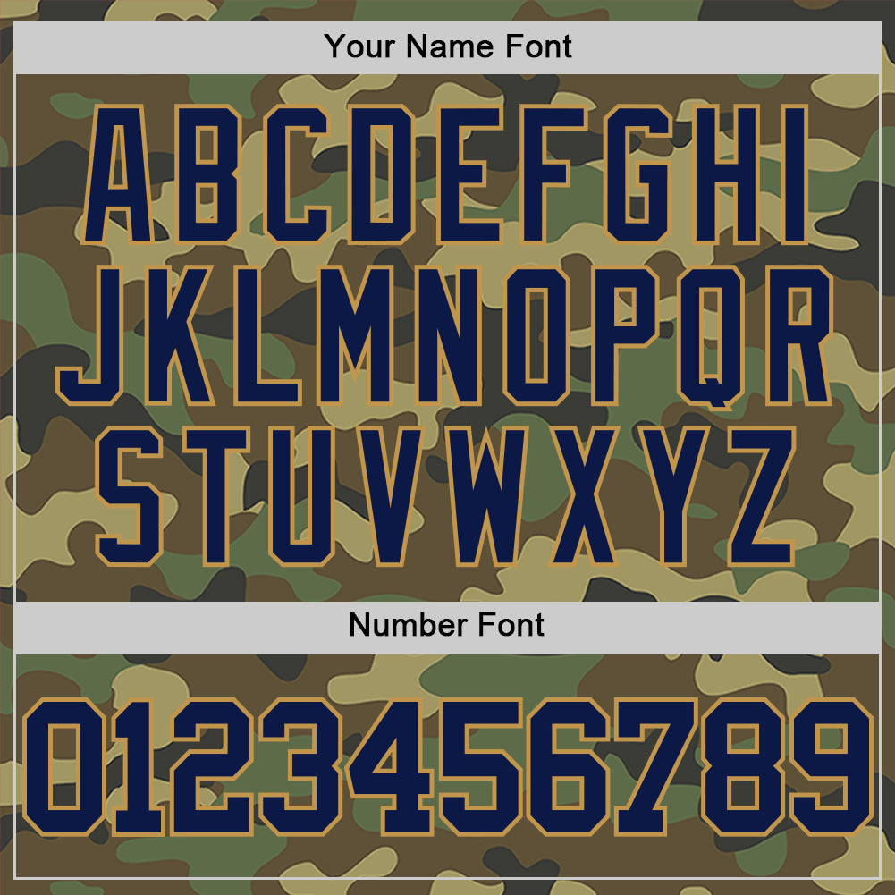 Custom Camo Navy-Old Gold Authentic Salute To Service Basketball Jersey