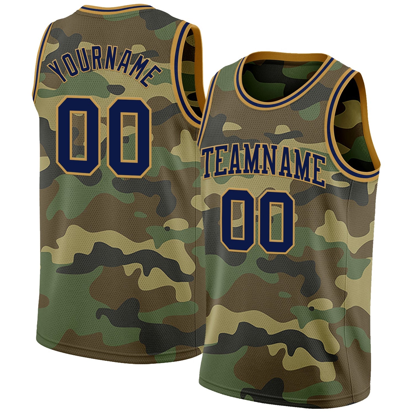 Custom Camo Navy-Old Gold Authentic Salute To Service Basketball Jersey