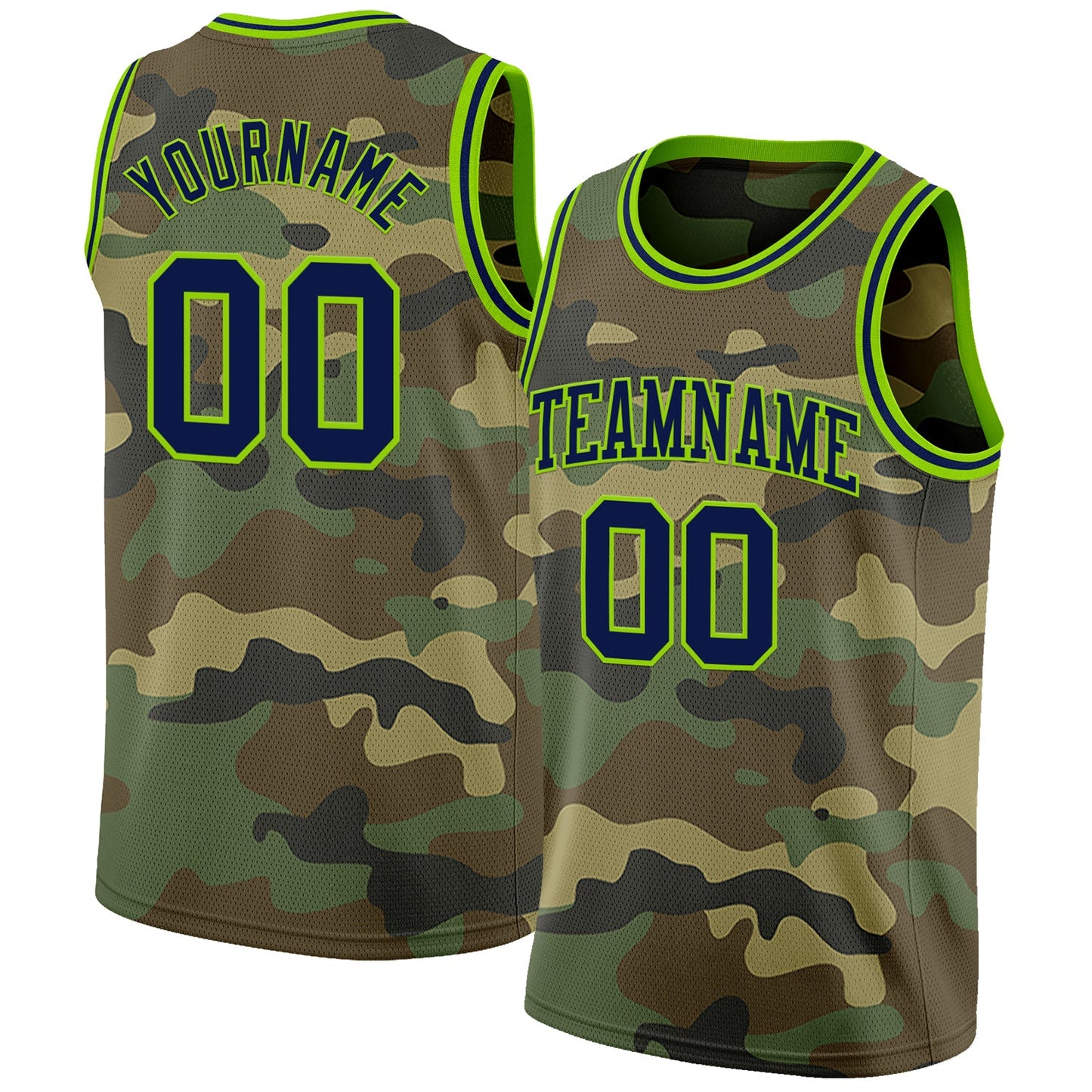 Custom Camo Navy-Neon Green Authentic Salute To Service Basketball Jersey