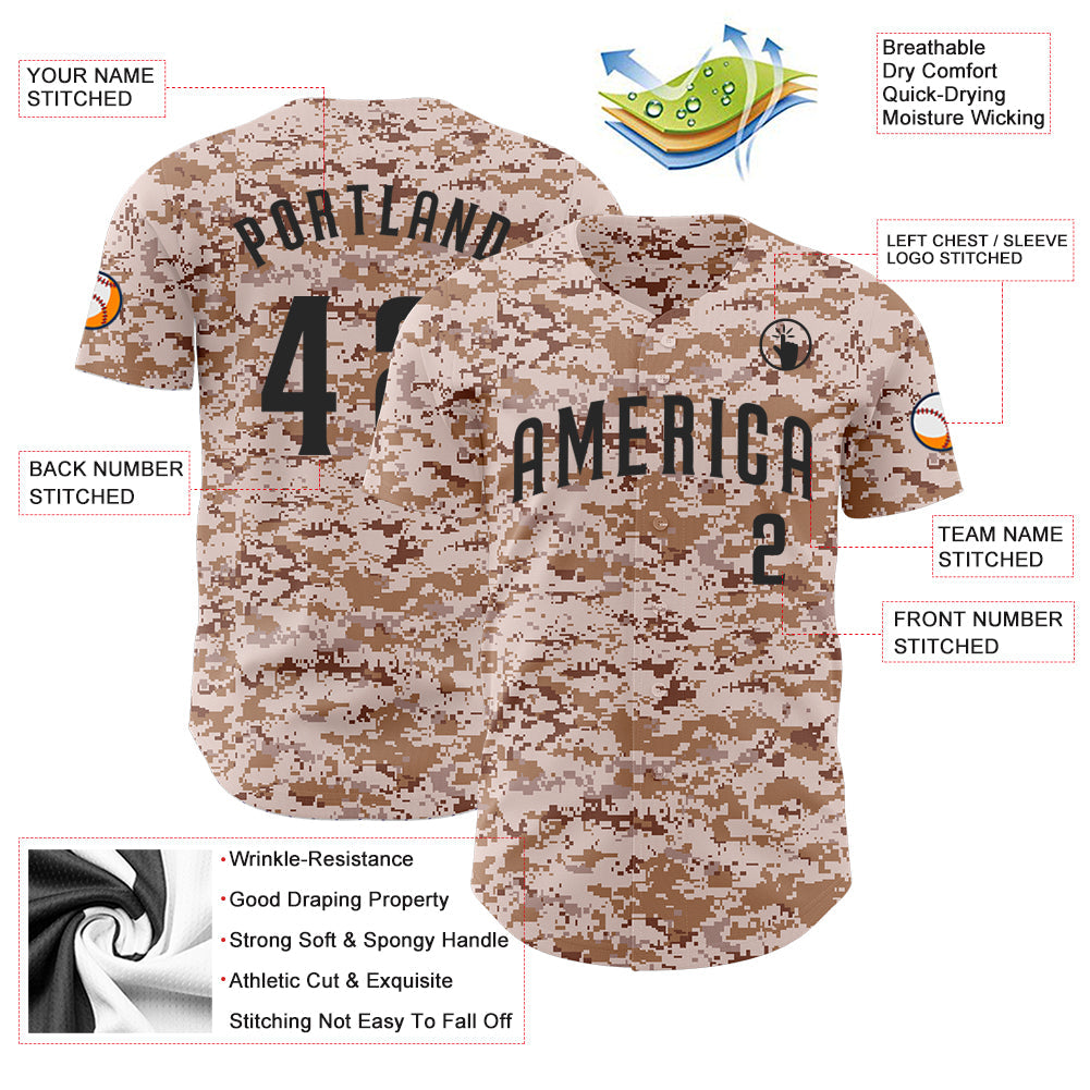 Custom Camo Black Authentic Salute To Service Baseball Jersey