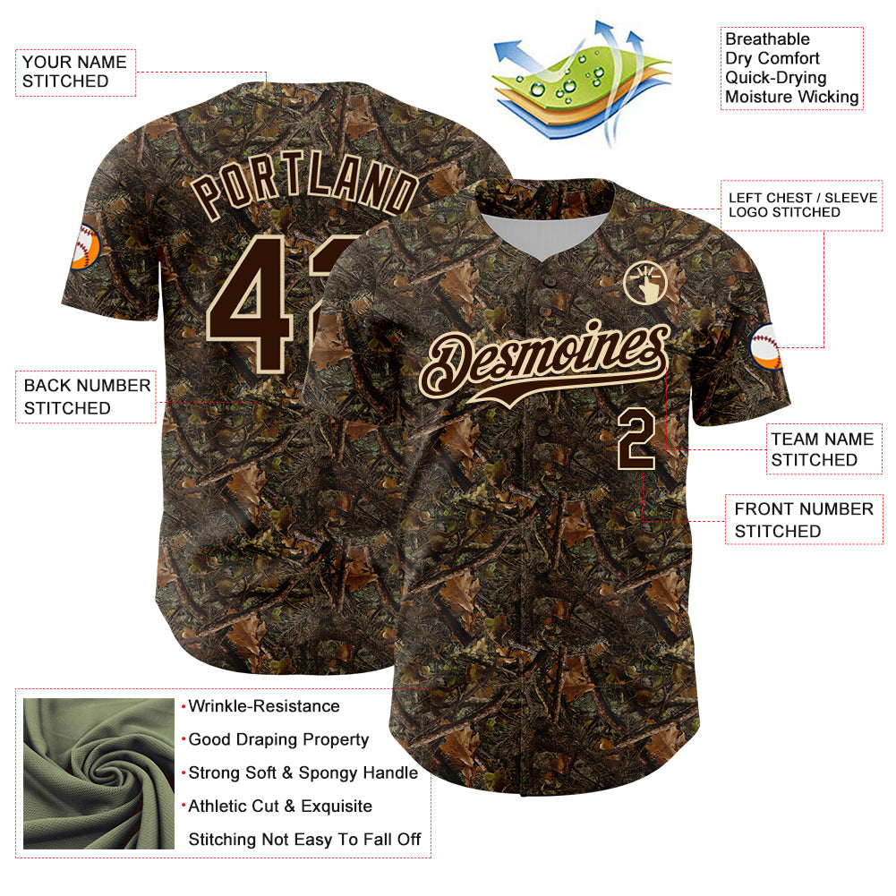 Custom Camo Brown-Cream 3D Woodland Camo Authentic Salute To Service Baseball Jersey