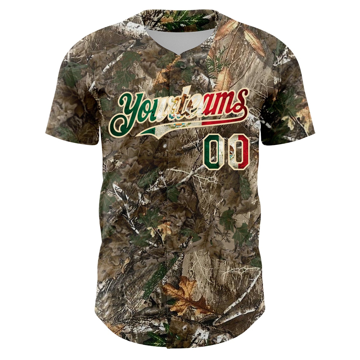 Custom Camo Vintage Mexican Flag-Cream 3D Woodland Camo Authentic Salute To Service Baseball Jersey