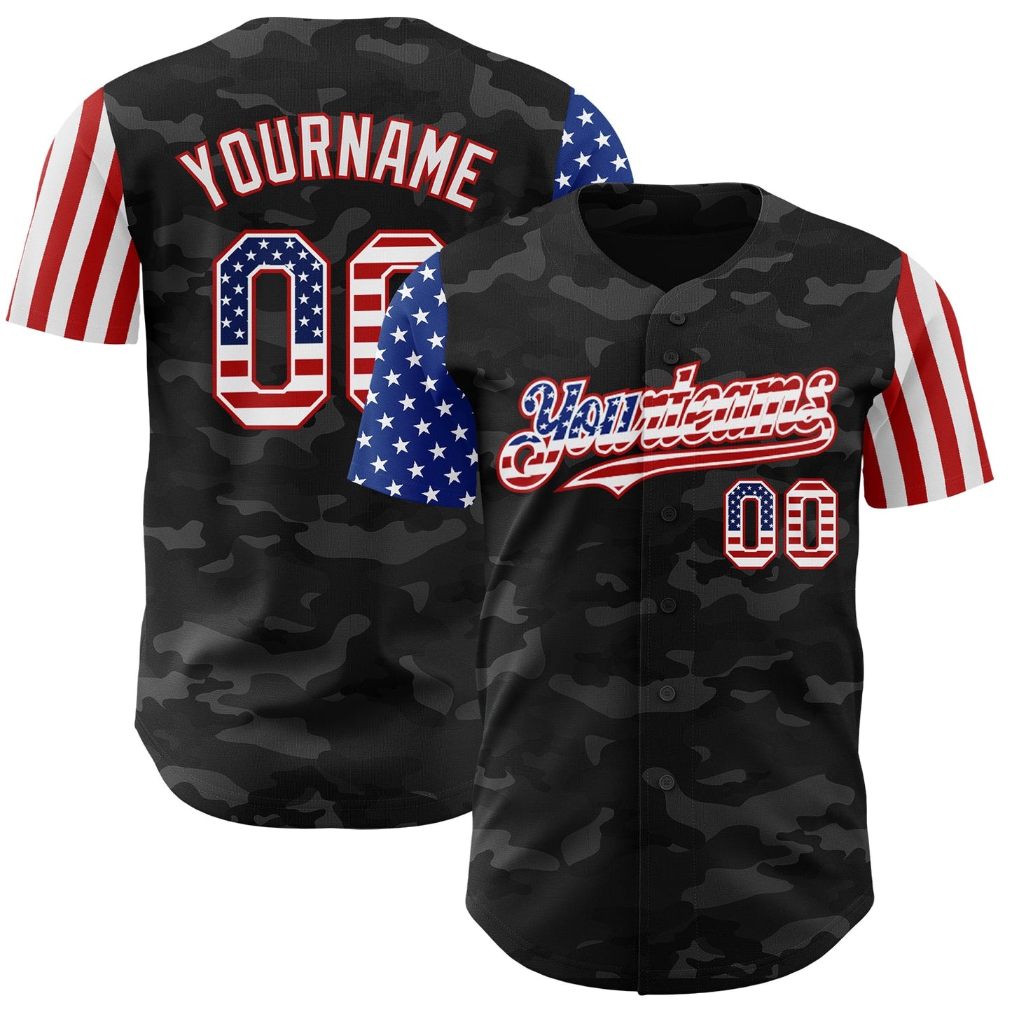 Custom Camo USA Flag White-Red 3D Authentic Salute To Service Baseball Jersey