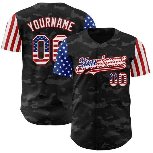 Custom Camo USA Flag White-Red 3D Authentic Salute To Service Baseball Jersey