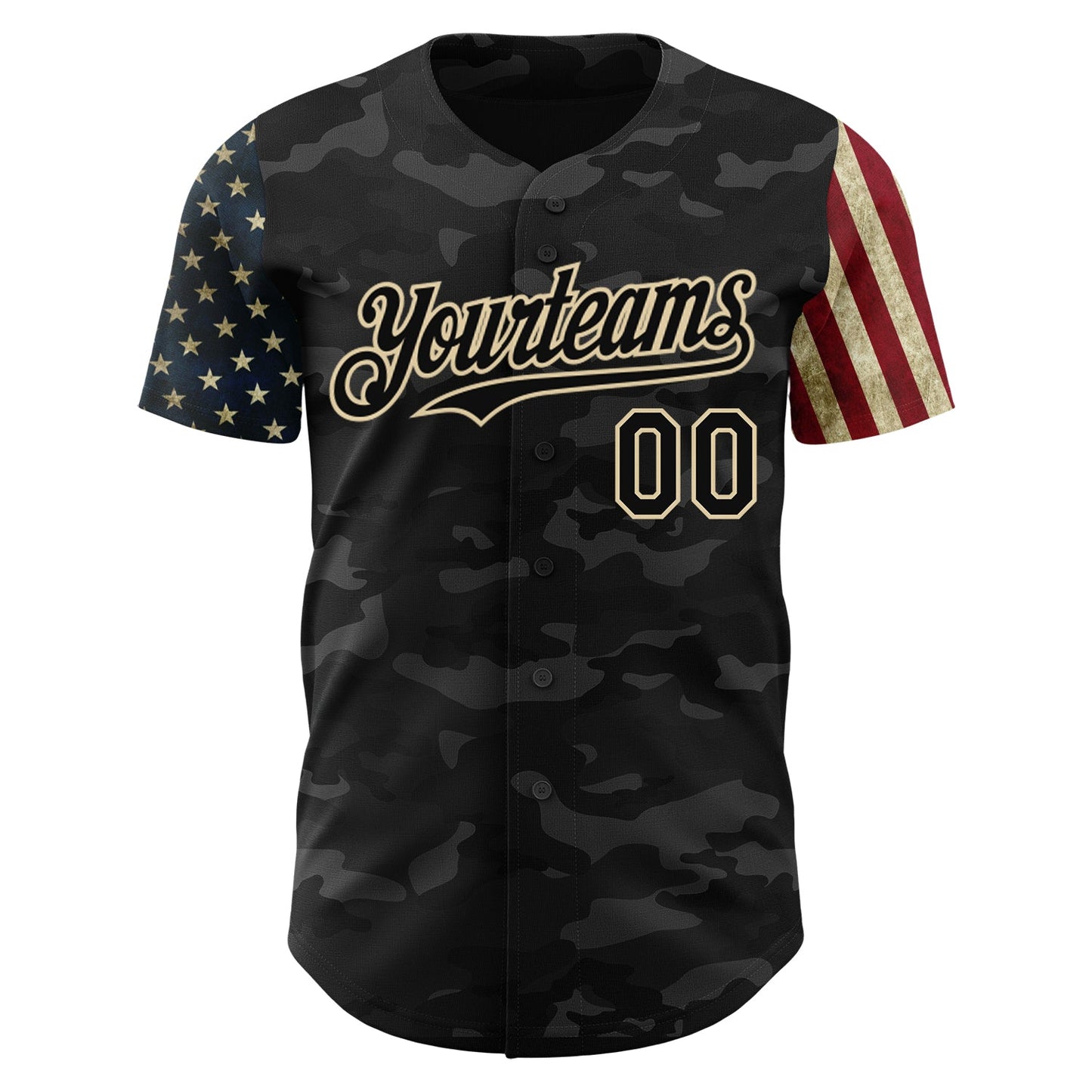 Custom Camo Black-Cream 3D American Flag Authentic Salute To Service Baseball Jersey