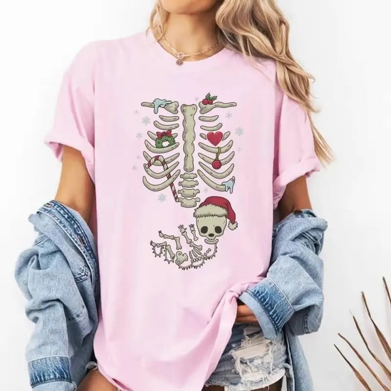 Christmas Pregnancy Announcement Shirt, Maternity Christmas Shirt, Skeleton Baby Reveal Christmas Pregnancy Shirt Mom to be