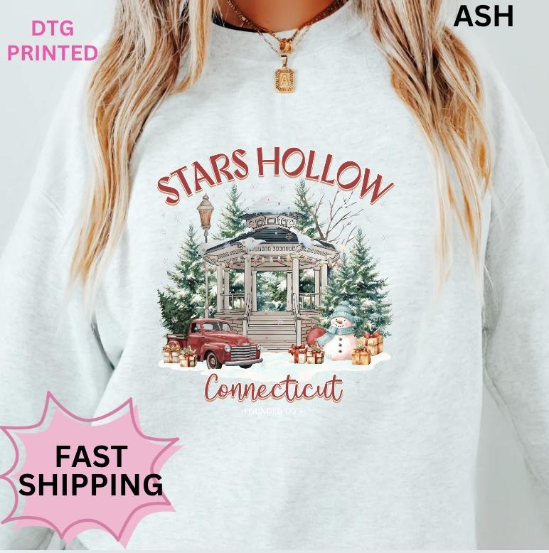 Christmas Stars Hollow Sweatshirt ~ Unisex Apparel Relaxed Fit Printed in the USA Clothing Womenswear Casual and Comfortable