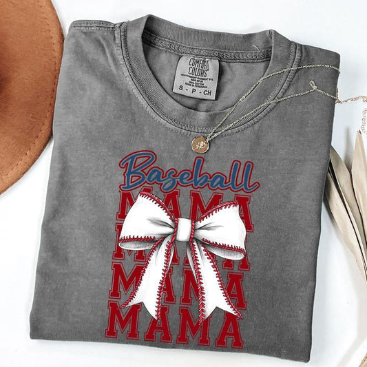 Comfort Colors Baseball Mama Coquette Shirt, Baseball Mom Bow Shirt, Baseball Game Day Shirt, Sport Mom T-Shirt, Mother's Day Gift