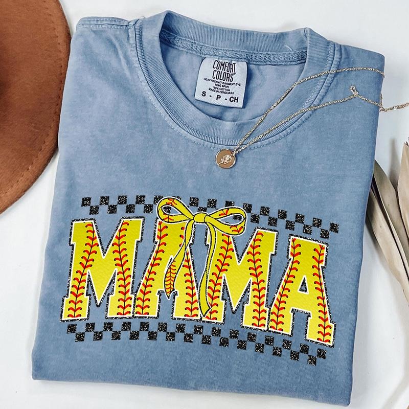 Comfort Colors Checkered Softball Mama Shirt, Softball Mama Coquette Shirt, Softball Game Day T-Shirt, Mothers Day Gift, New Mom Gift