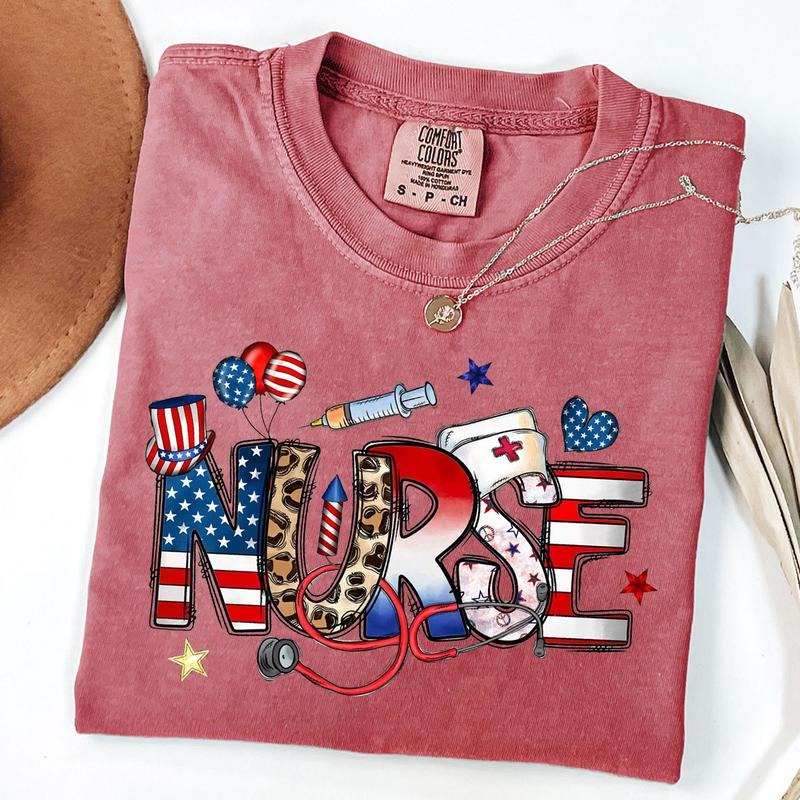 Comfort Colors Patriotic Nurse Shirt, Nurse 4th Of July Shirt, American Nurse Shirt, Nurse Life T-Shirt, Memorial Day Gift, American Flag