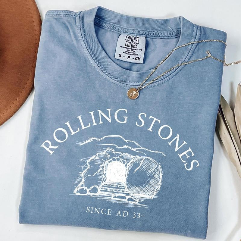 Comfort Colors Rolling Stones Since AD 33 T-Shirt - Jesus Easter Shirt - Religious Easter Shirt - Faith Easter Shirt - Gender Neutral, Unisex T-Shirt