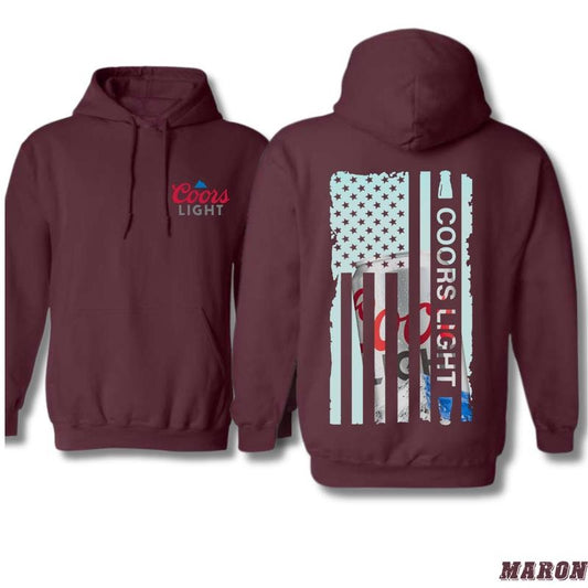 Coors Light Hoodie - Patriotic American Flag Design with Coors Light Logo, Perfect for Beer and USA Fans, Cozy and Stylish - Menswear, Tops