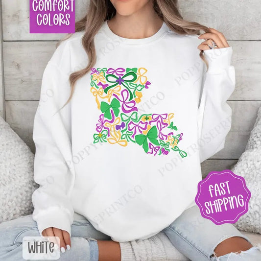 Coquette Louisiana Mardi Gras Comfort Colors Sweatshirt, Fat Tuesday Bows Women's Crewneck, Holiday Women's Sweater