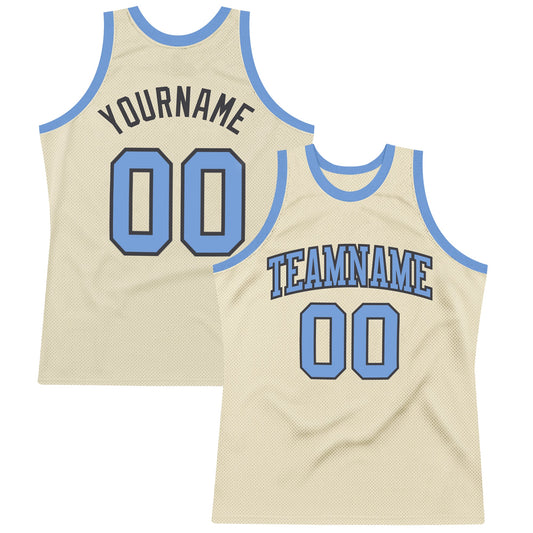 Custom Cream Light Blue-Steel Gray Authentic Throwback Basketball Jersey