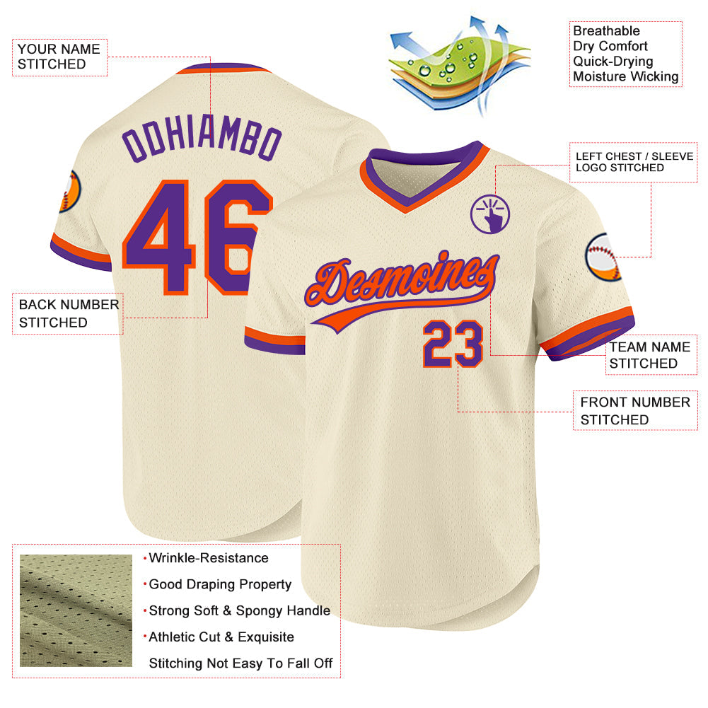 Custom Cream Purple-Orange Authentic Throwback Baseball Jersey