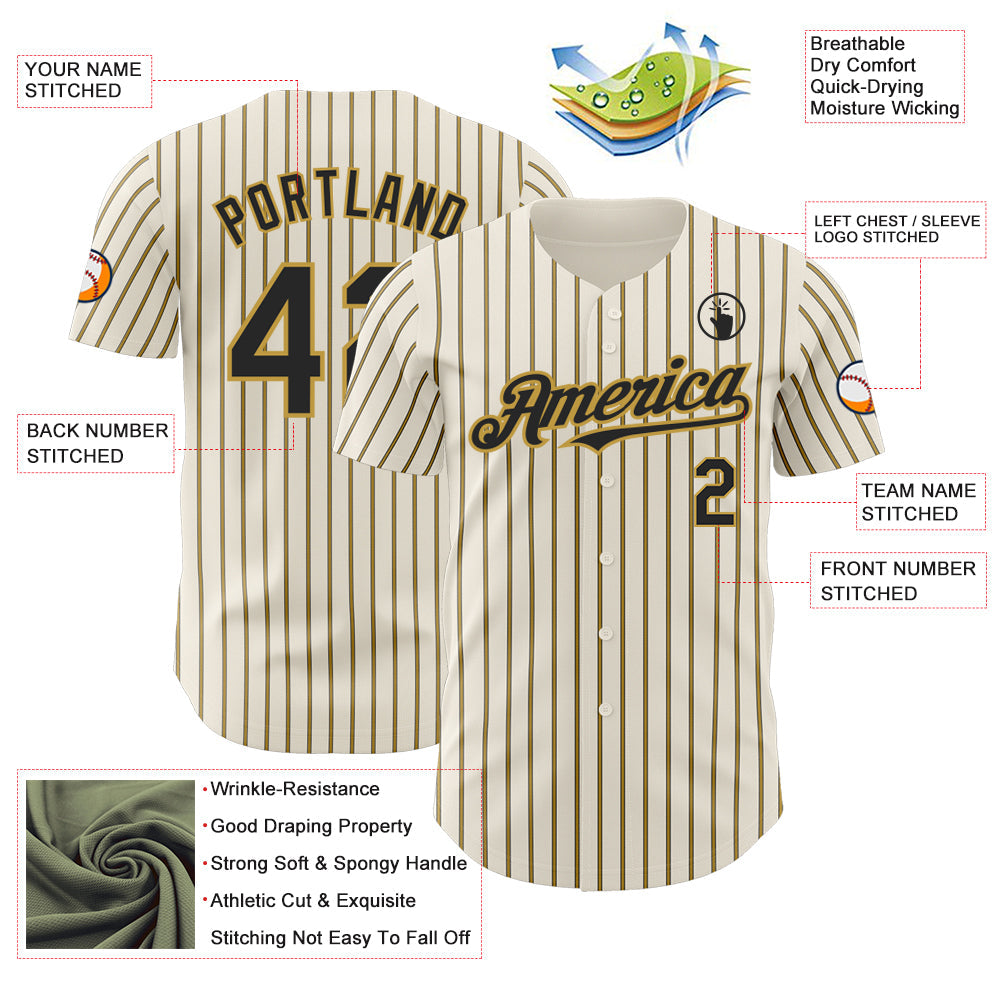 Custom Cream (Black Old Gold Pinstripe) Black-Old Gold Authentic Baseball Jersey