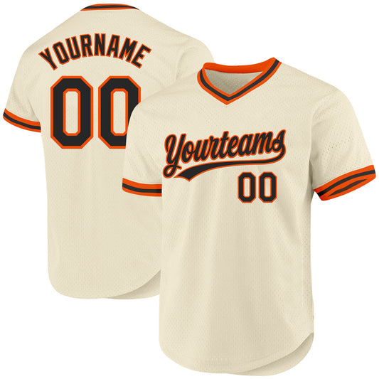 Custom Cream Black-Orange Authentic Throwback Baseball Jersey