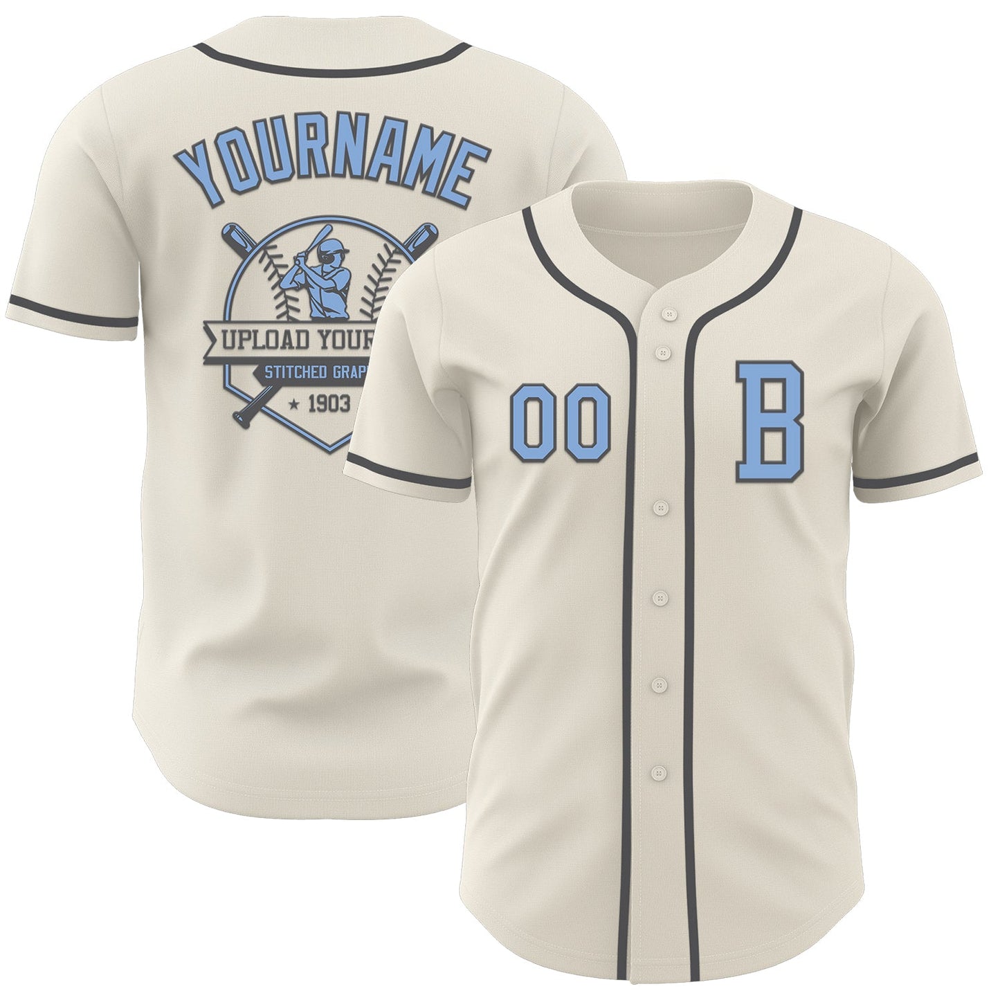 Custom Cream Light Blue-Steel Gray Authentic Baseball Jersey