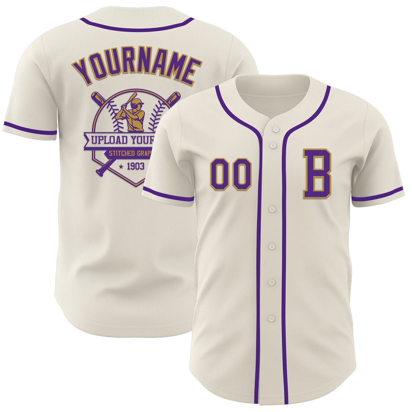 Custom Cream Purple-Old Gold Authentic Baseball Jersey
