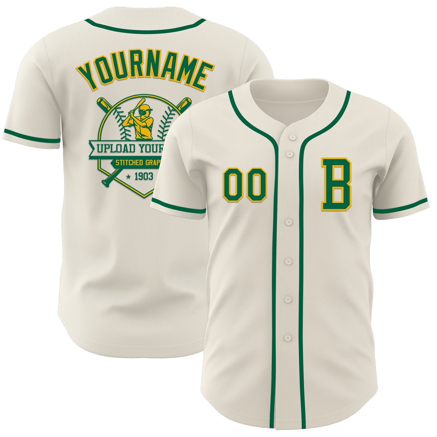 Custom Cream Kelly Green-Gold Authentic Baseball Jersey