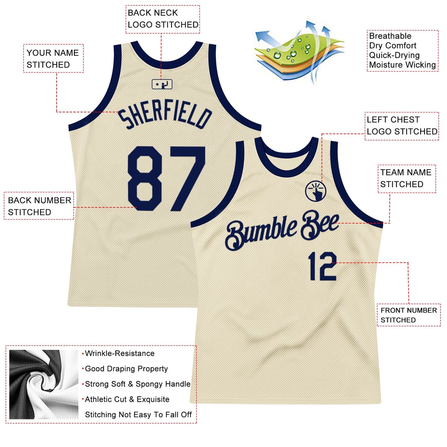 Custom Cream Navy Authentic Throwback Basketball Jersey
