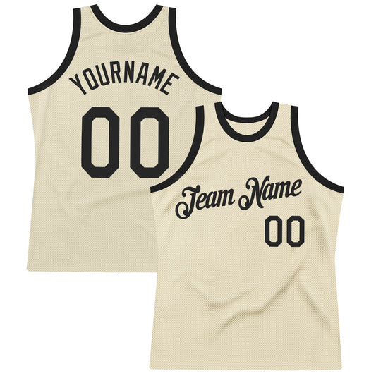 Custom Cream Black Authentic Throwback Basketball Jersey