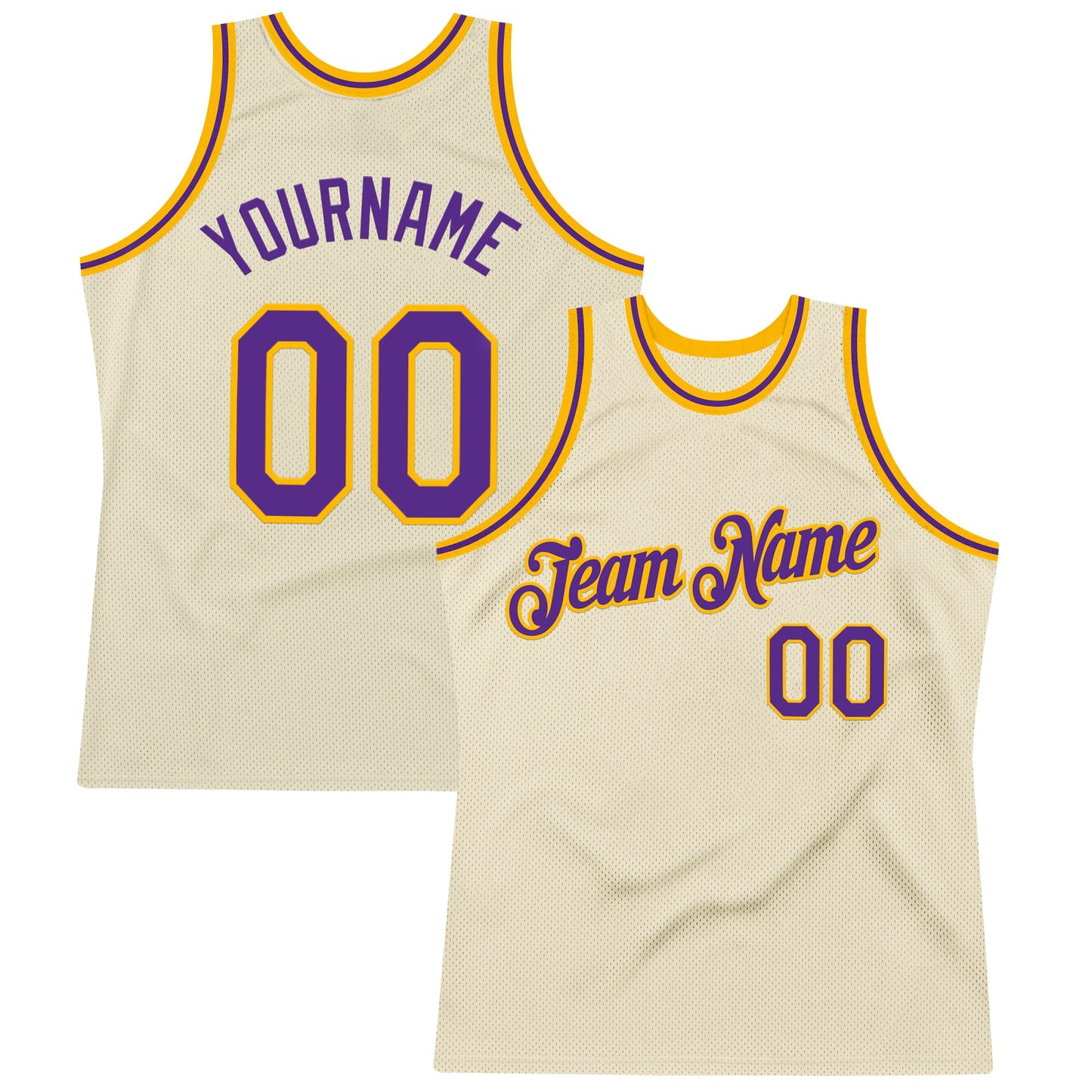 Custom Cream Purple-Gold Authentic Throwback Basketball Jersey