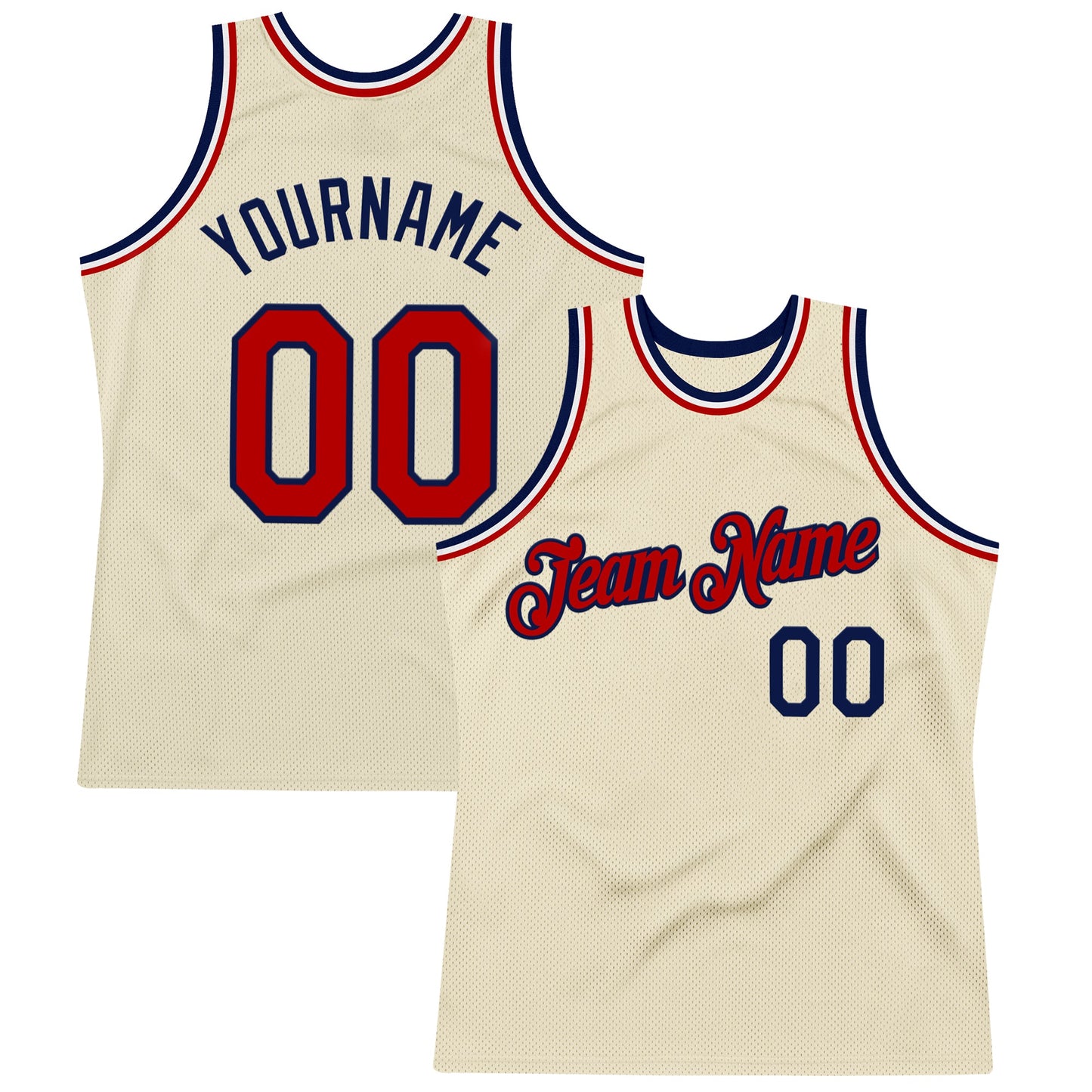 Custom Cream Red Navy-White Authentic Throwback Basketball Jersey