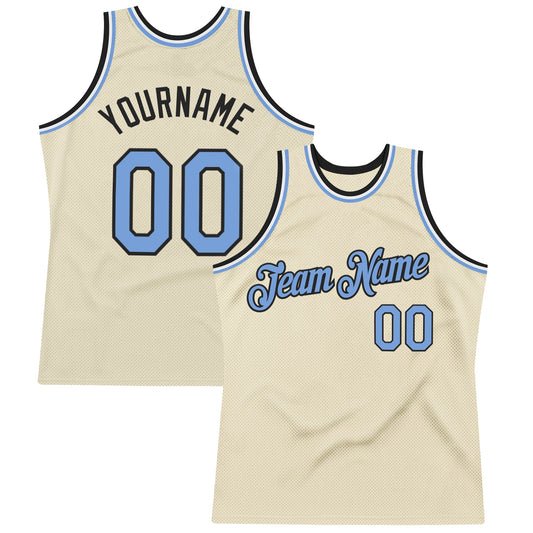 Custom Cream Light Blue Black-White Authentic Throwback Basketball Jersey