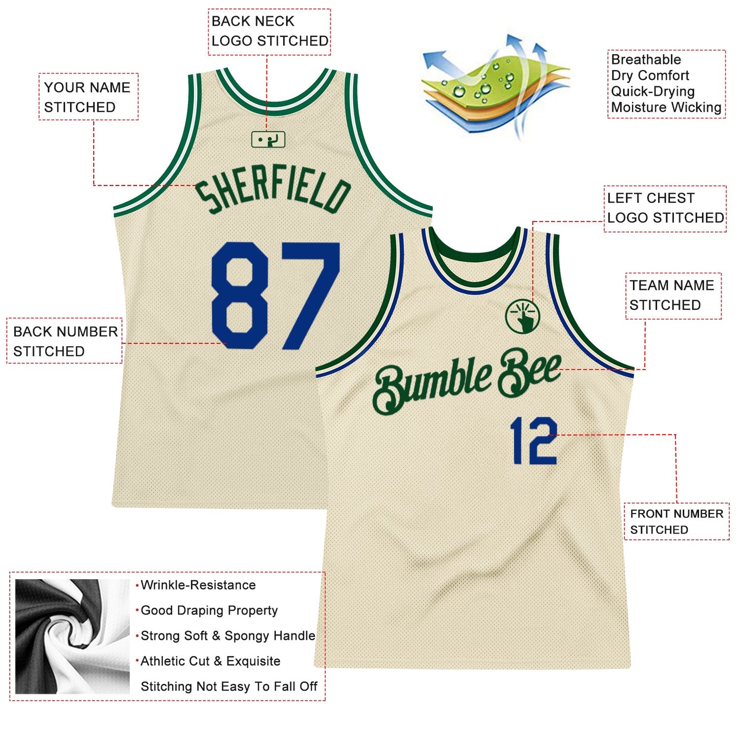 Custom Cream Royal-Green Authentic Throwback Basketball Jersey