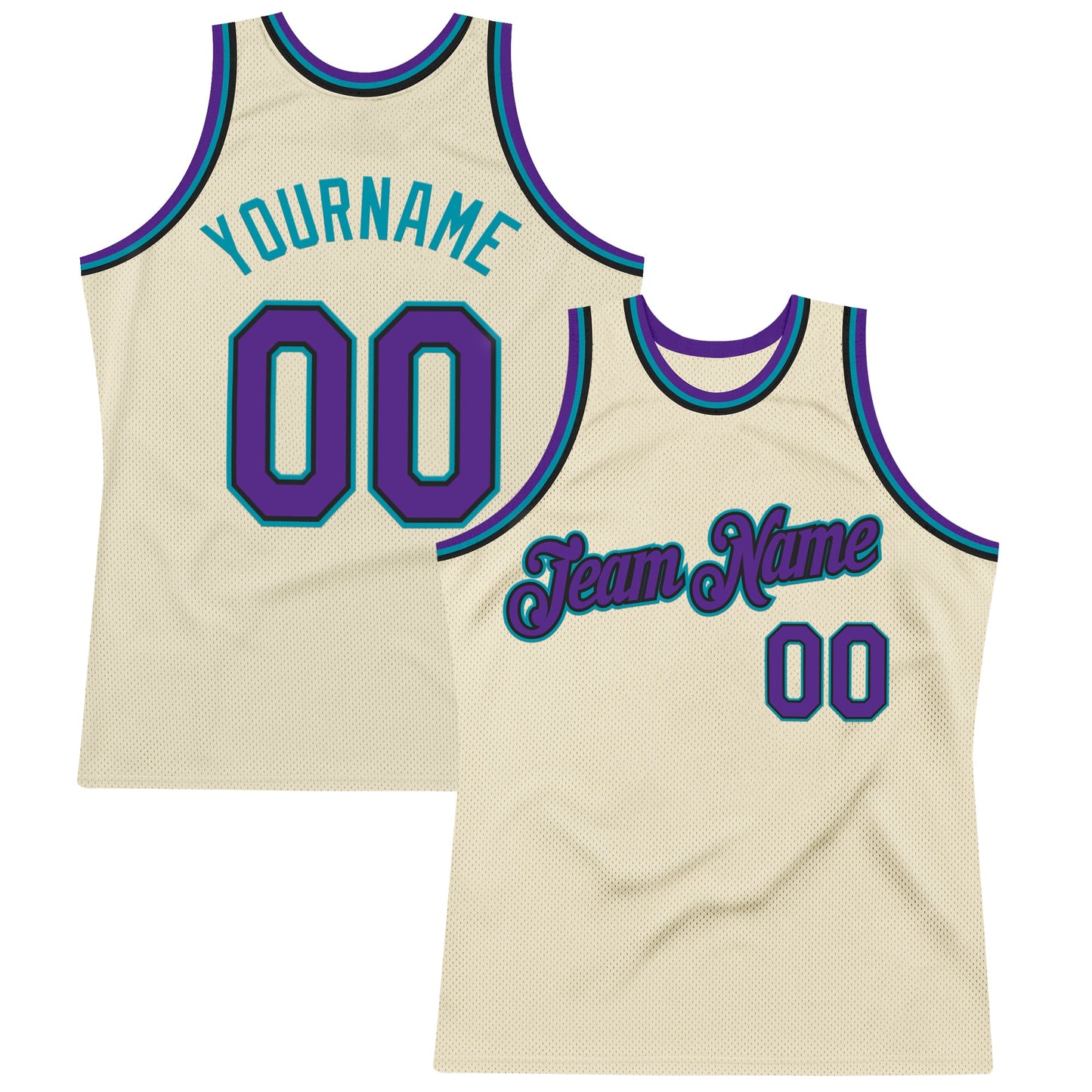 Custom Cream Purple Black-Teal Authentic Throwback Basketball Jersey