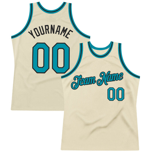 Custom Cream Teal-Black Authentic Throwback Basketball Jersey