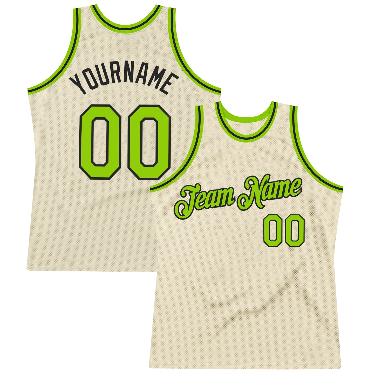 Custom Cream Neon Green-Black Authentic Throwback Basketball Jersey