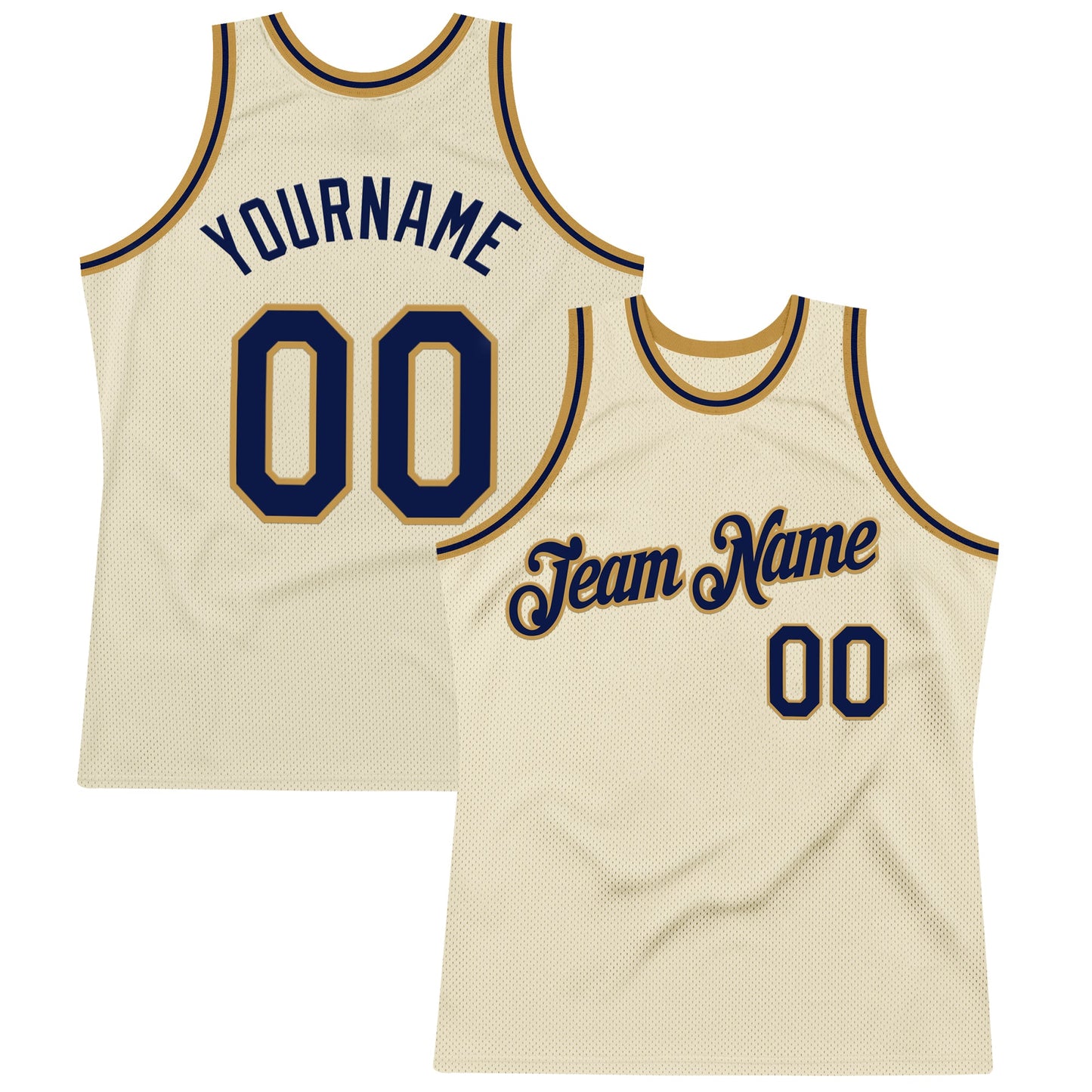 Custom Cream Navy-Old Gold Authentic Throwback Basketball Jersey