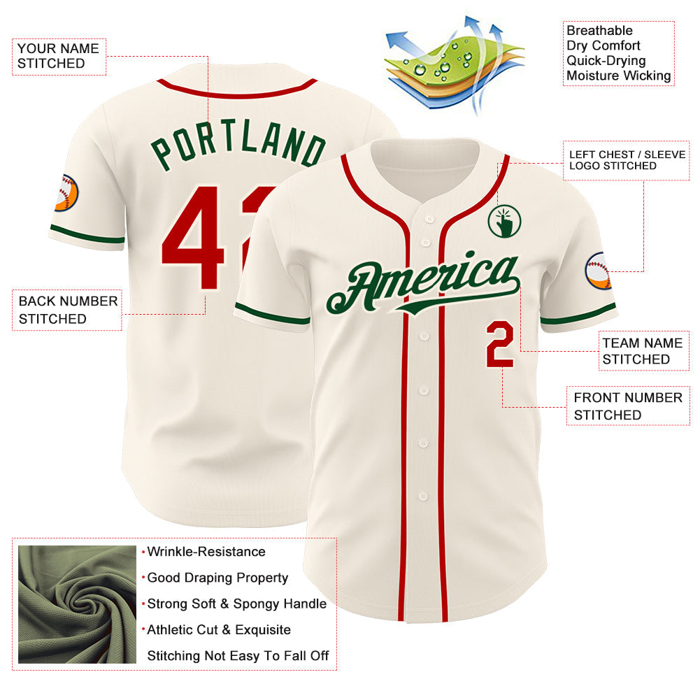 Custom Cream Red-Green Authentic Baseball Jersey