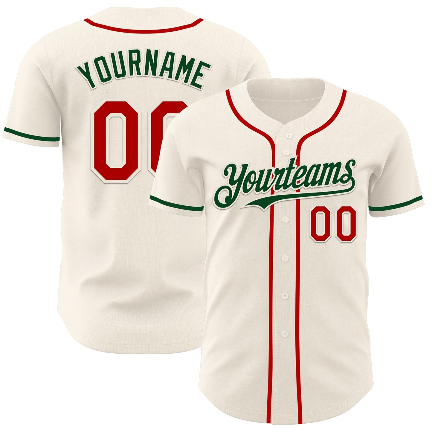 Custom Cream Red-Green Authentic Baseball Jersey