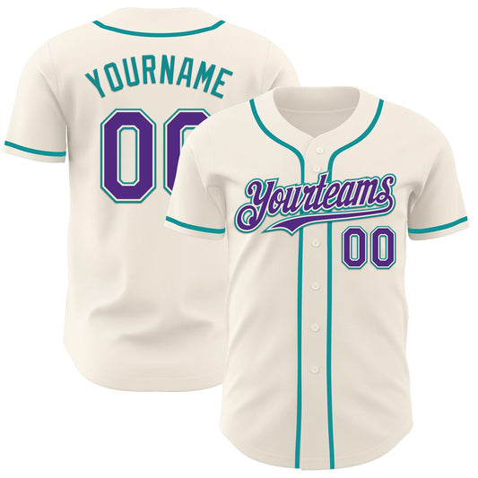 Custom Cream Purple-Teal Authentic Baseball Jersey
