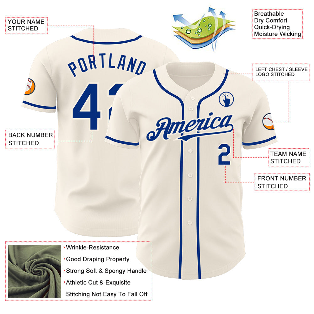 Custom Cream Royal Authentic Baseball Jersey