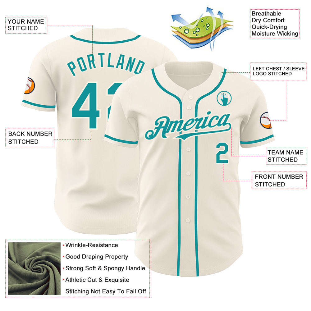 Custom Cream Teal Authentic Baseball Jersey