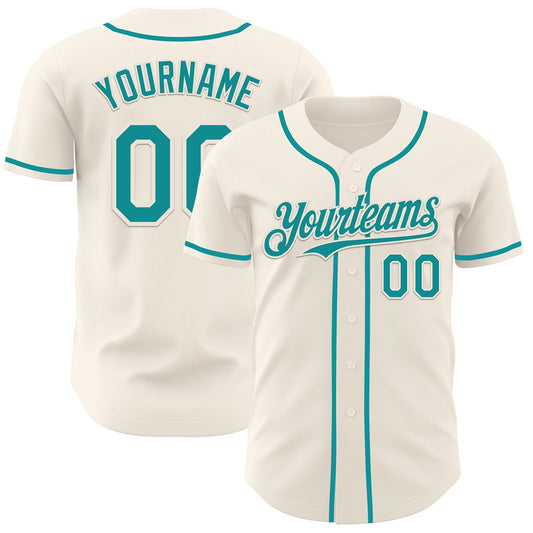 Custom Cream Teal Authentic Baseball Jersey